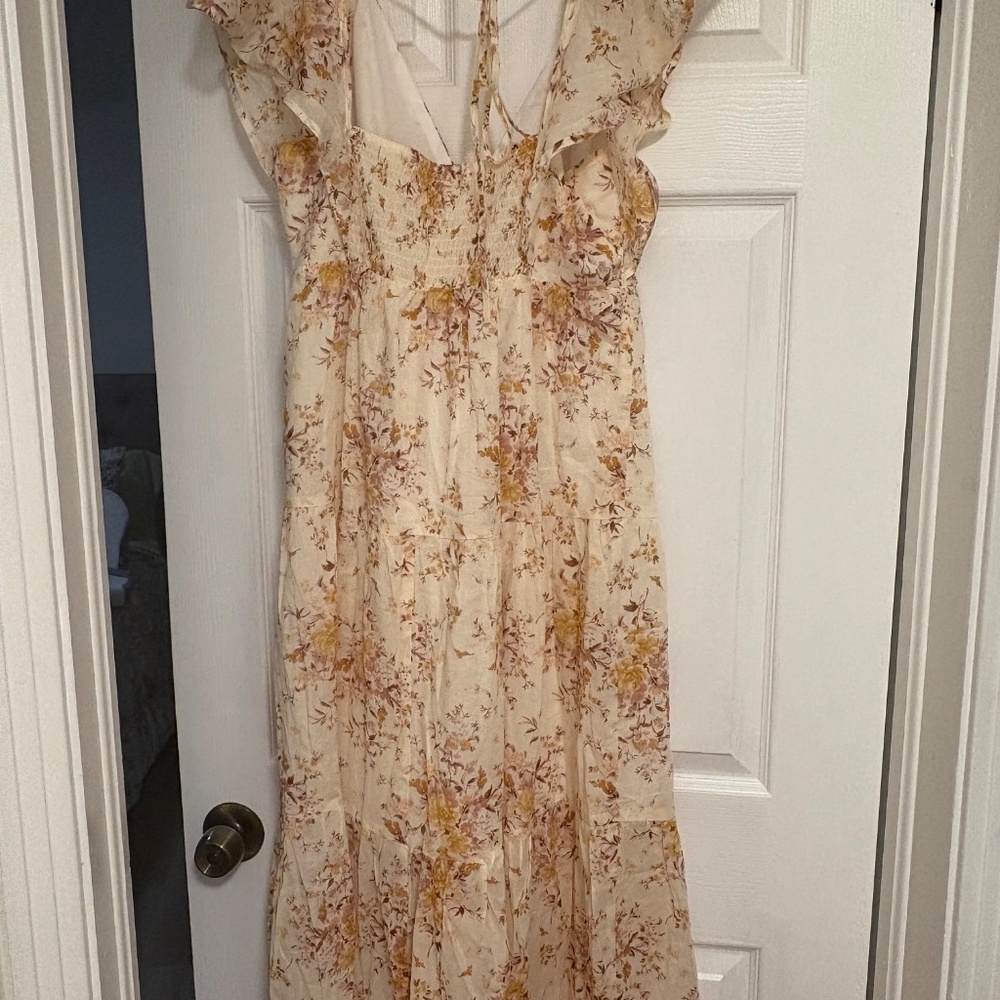 Pink Blush Peach Floral Flutter Sleeve Tiered Maternity Maxi Dress - Picture 3 of 5